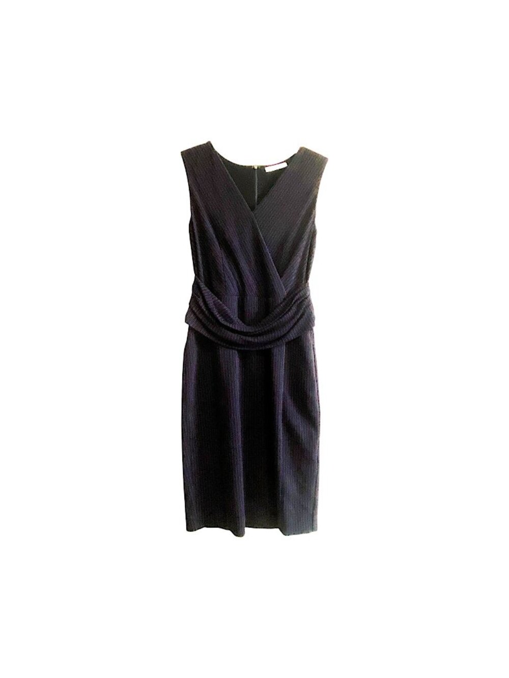 Max Mara Pinstripe Draped Waist Sheath Dress Navy IT 44 Made in Italy